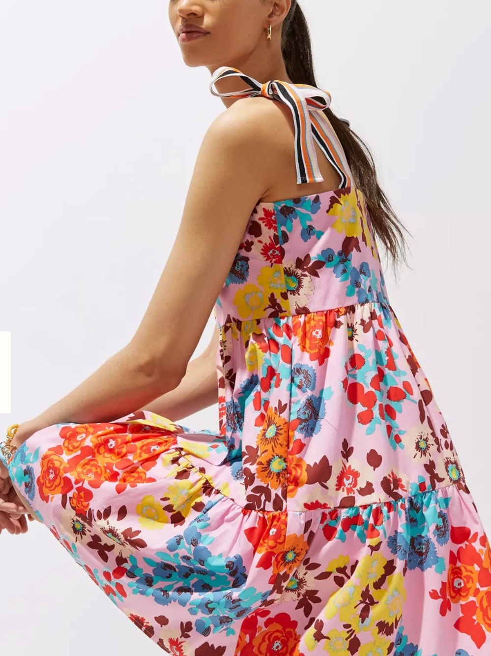 Peter Som for Anthropologie Size M Flouncy Floral Mini Dress Pink Shoulder Tie - Picture 4 of 13